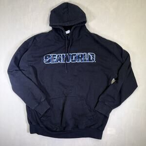 Vintage Sea World SHAMU Hoodie Killer Whale Black Electric Size XL Full Zip